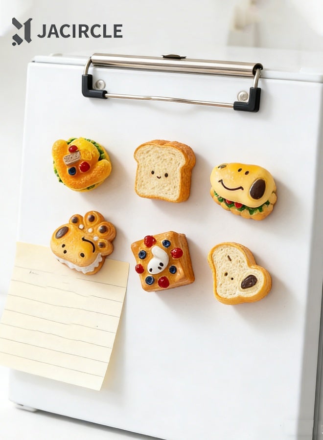 JACIRCLE Fridge Magnets,6Pcs Dog Bread Fridge Magnets, Cute 3D Resin Refrigerator Magnets, Creative Cartoon Dog Bread Magnetic Stickers for Kitchen, Home, Office, Whiteboard, Blackboard, Strong Magnetic Resin Decorative Fridge Magnet Set - Image 1